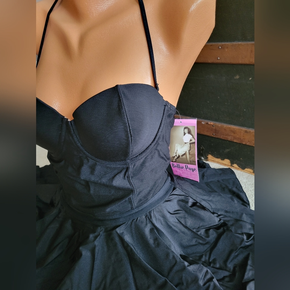 Bettie Page Swatch Bandeau Shaped Cup Swim Dress Size 10 Black Vintage Style - Picture 8 of 11